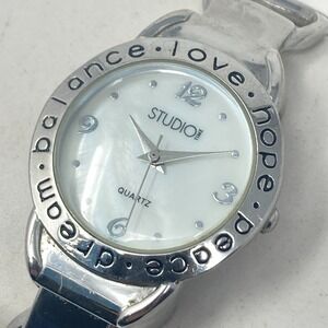 Studio Time Inspirational Watch Women 30mm Silver Tone MOP Cuff New Battery 6"